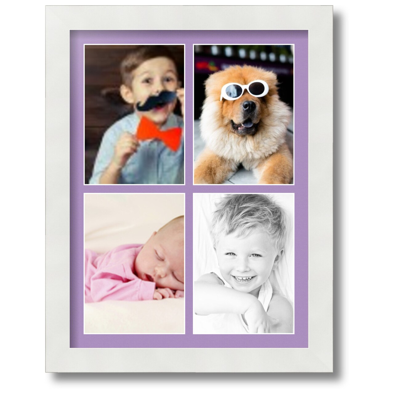 ArtToFrames Collage Photo Picture Frame with 4 - 5x7 inch Openings, Framed in White with Over 62 Mat Color Options and Regular Glass (CSM-3966-2153)